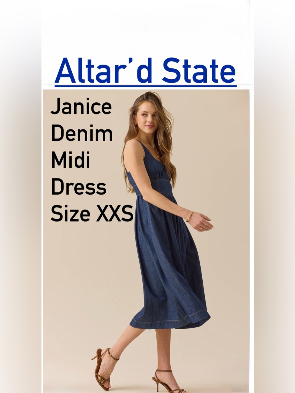NWT Altar'd State Janice Denim Midi Dress in Dark Blue Size XXS